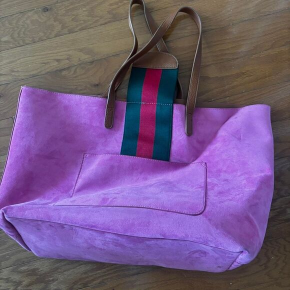 THE IMPECCABLE PIG Suede Pink Red Green Leather Large Women's ChichTote Bag - Picture 2 of 4